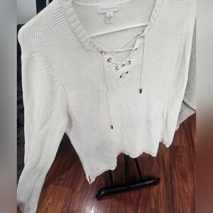 Charter Club Cream Lace-Up Knit Top